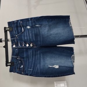 Time and Tru Dark Wash, Button Front Distressed Shorts, Size 10, NWOT